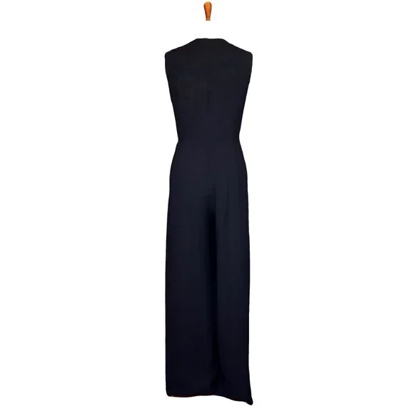 Vince 10 Black Double-V Neck Sleeveless Wide Leg Culotte Jumpsuit with Pockets - Picture 15 of 16